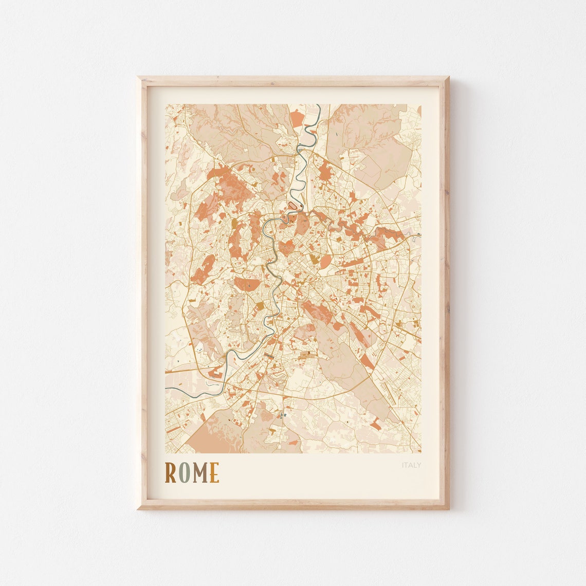 Rome Italy Minimalist Street Map Poster in Boho Neutral Tones