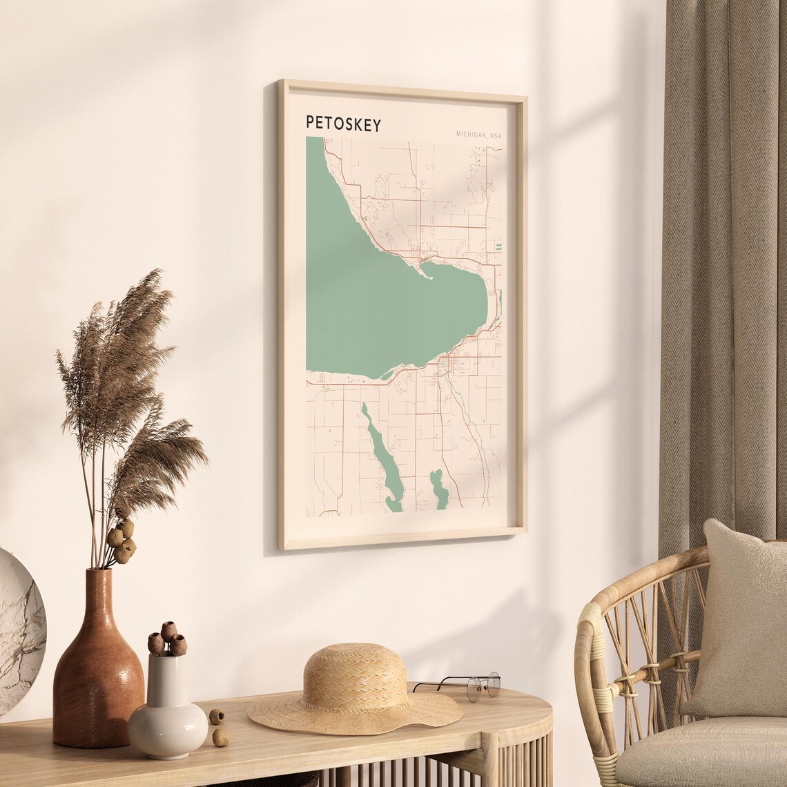Petoskey Michigan USA Minimalist Sage Green City Street Map Poster - Image 3