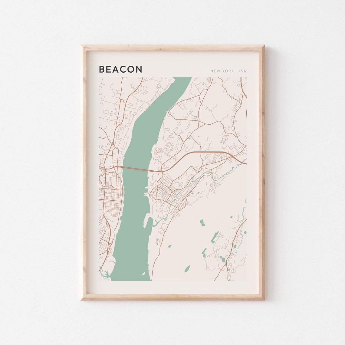 Beacon New York USA Modern Beige Minimal City Street Map Poster