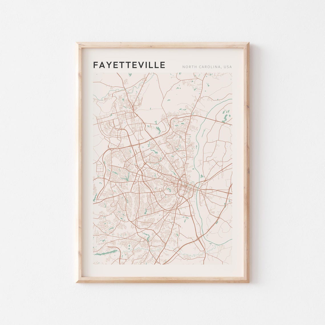 Fayetteville North Carolina Minimalist Line Art City Map Poster