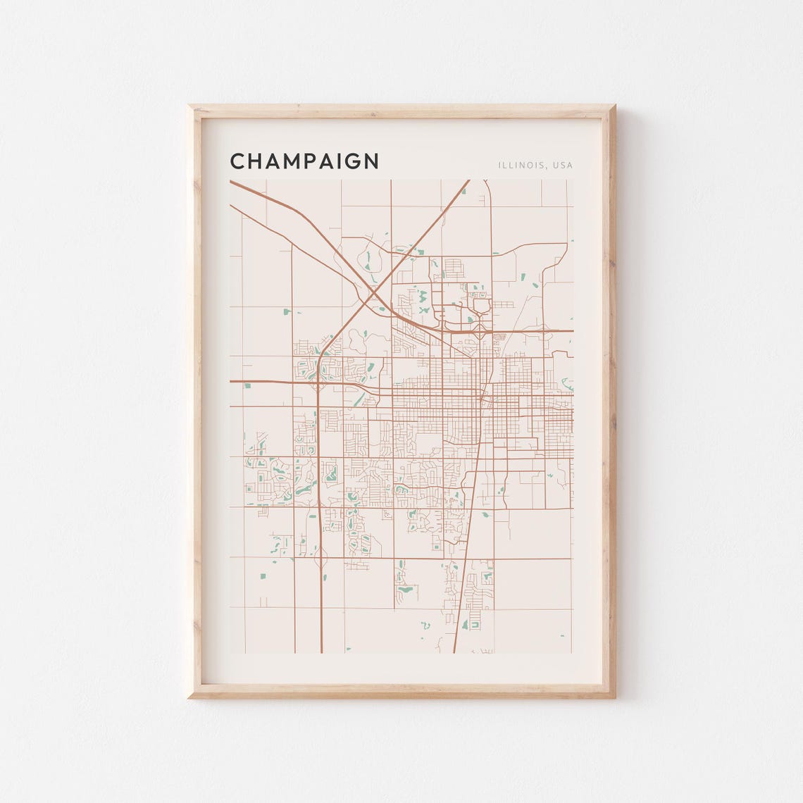 Champaign Illinois Minimalist Terracotta Street Line Map Poster