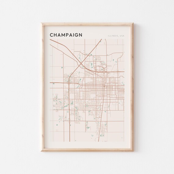 Champaign Illinois Minimalist Terracotta Street Line Map Poster