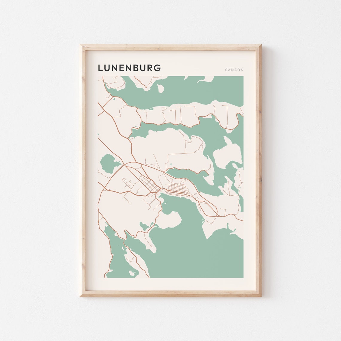 Lunenburg Nova Scotia Canada Modern Minimalist Coastal Map Poster