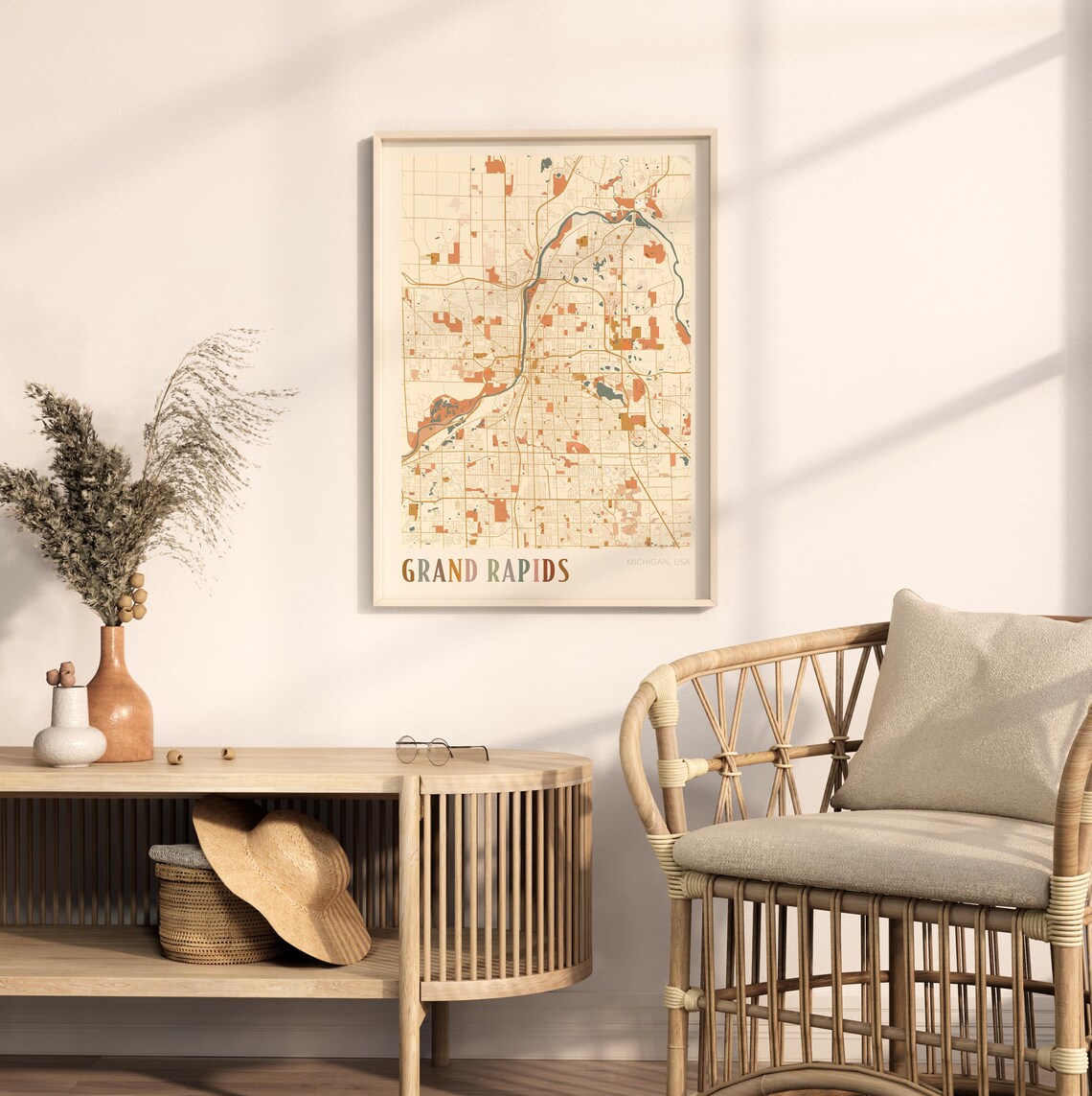 Grand Rapids Michigan USA Earthy Retro Minimalist City Map Poster - Image 2