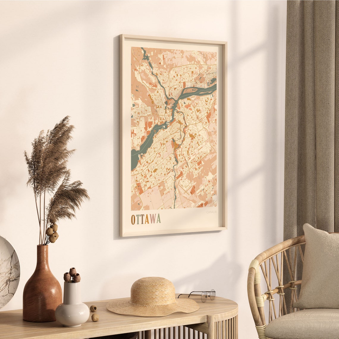 Ottawa Canada Minimalist Street Map Poster in Boho Neutral Tones - Image 3