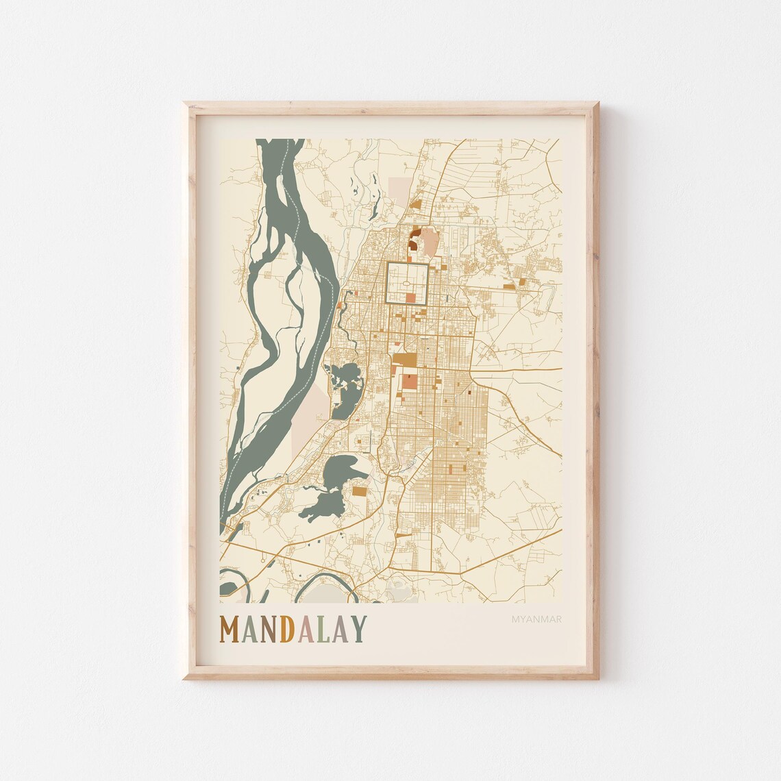 Mandalay Map, Myanmar Travel Gift Poster