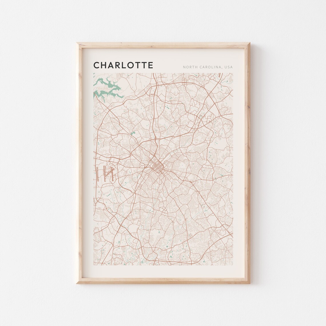 Charlotte North Carolina Minimalist Street Map Travel Poster