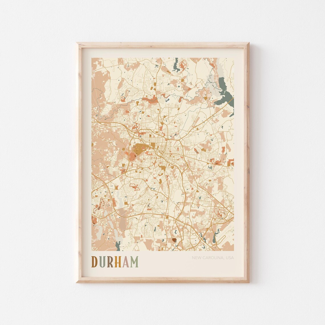 Durham North Carolina Vintage Boho Style City Street Map Poster