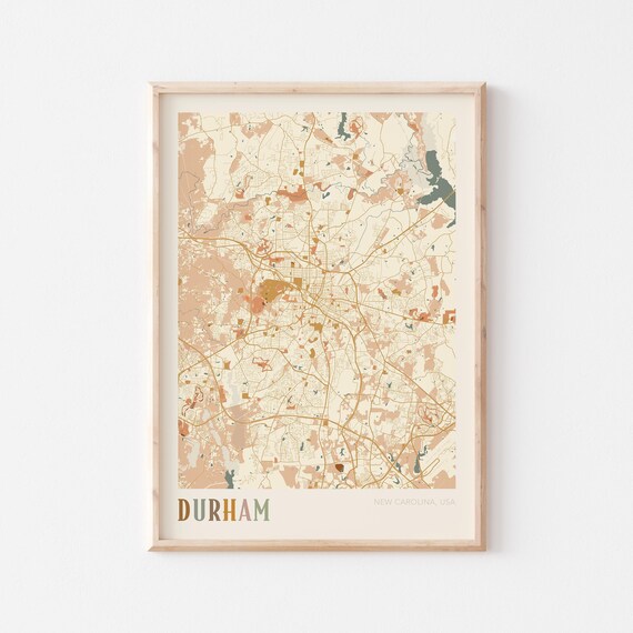 Durham North Carolina Vintage Boho Style City Street Map Poster
