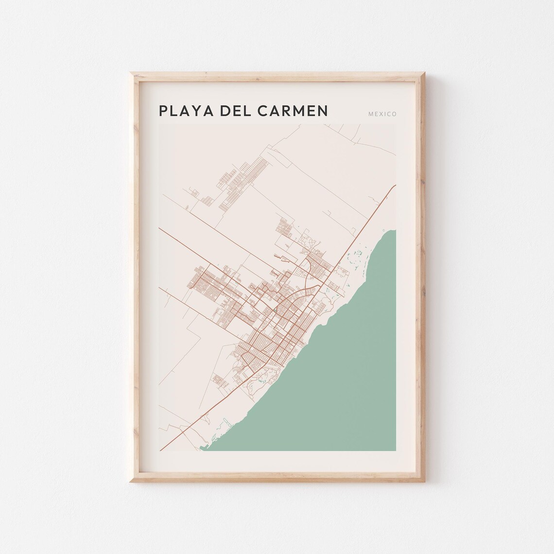 Playa Del Carmen Mexico Minimalist Beach City Map Coastal Poster