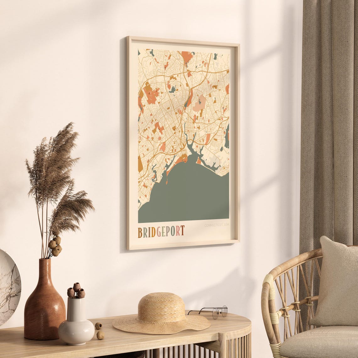 Bridgeport Connecticut Modern Block Style City Map Wall Decor Poster - Image 3