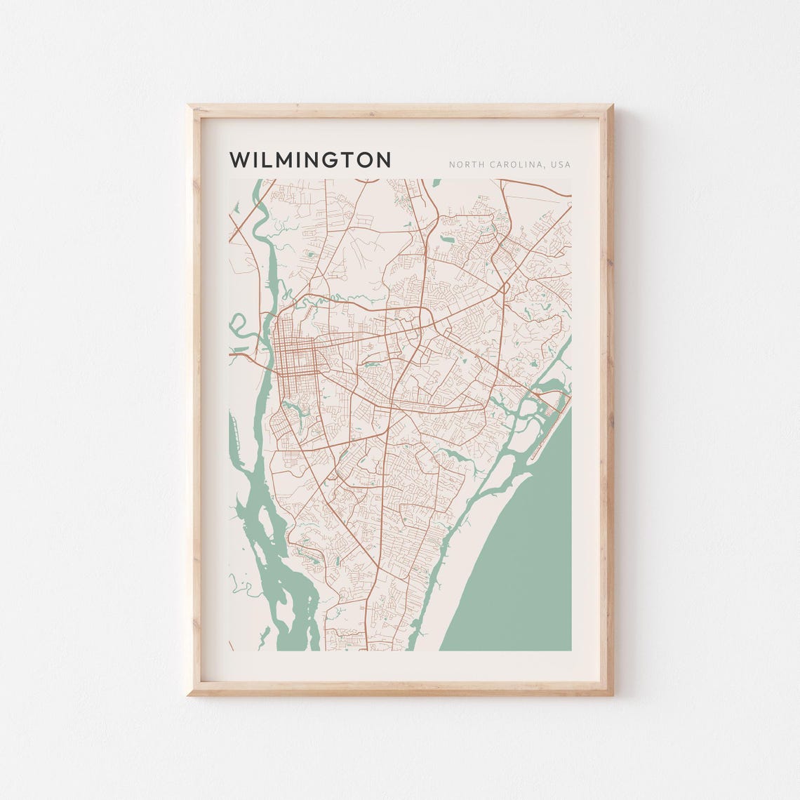 Wilmington North Carolina Minimalist Line Art Coastal Map Poster