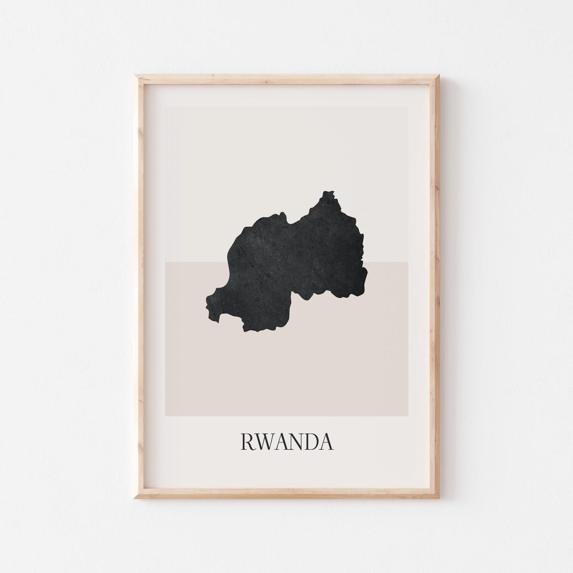 Rwanda Country Map Minimalist Boho Silhouette Beige Black Style Poster