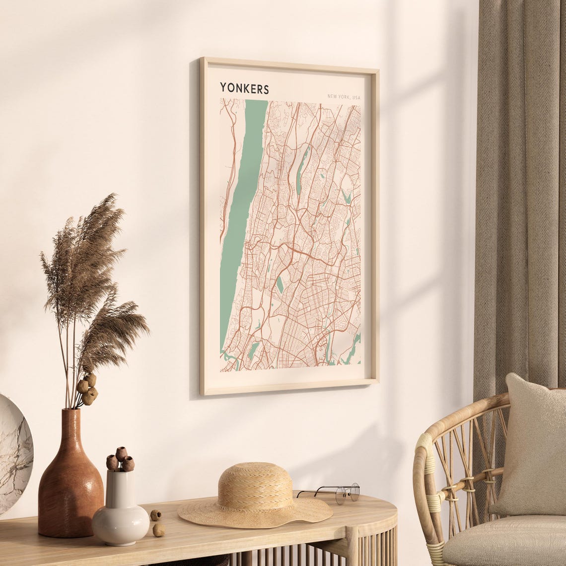 Yonkers New York Hudson River Minimalist Line Art Map Poster - Image 3