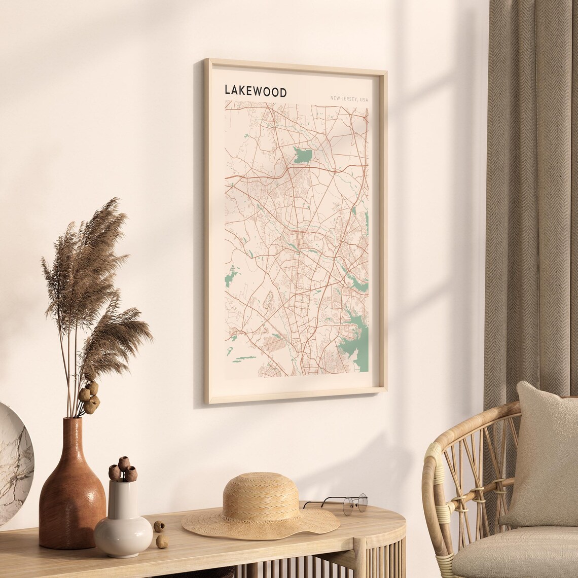 Lakewood New Jersey Street Map Poster in Warm Brown Sage and Cream Tones - Image 3