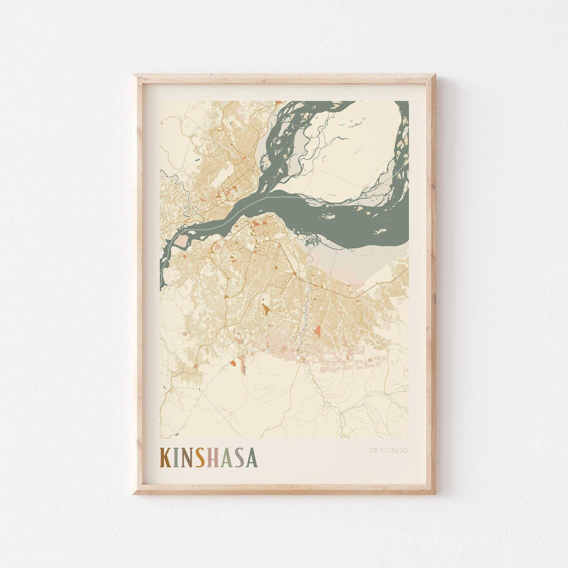 Kinshasa Map Poster Print Wall Art Democratic Republic Of The Congo Travel Gift Boho Decor