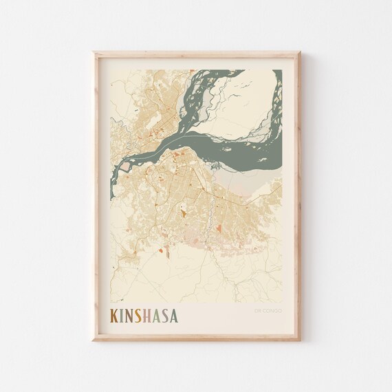 Kinshasa Map Poster Print Wall Art Democratic Republic Of The Congo Travel Gift Boho Decor