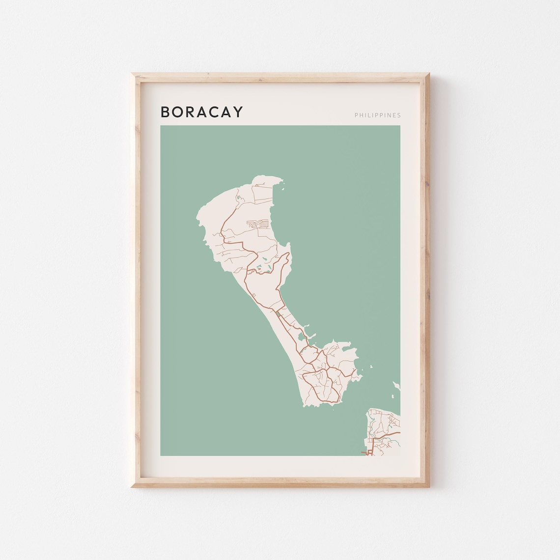 Boracay Philippines Map Sage Green Minimalist Scandi Travel Poster