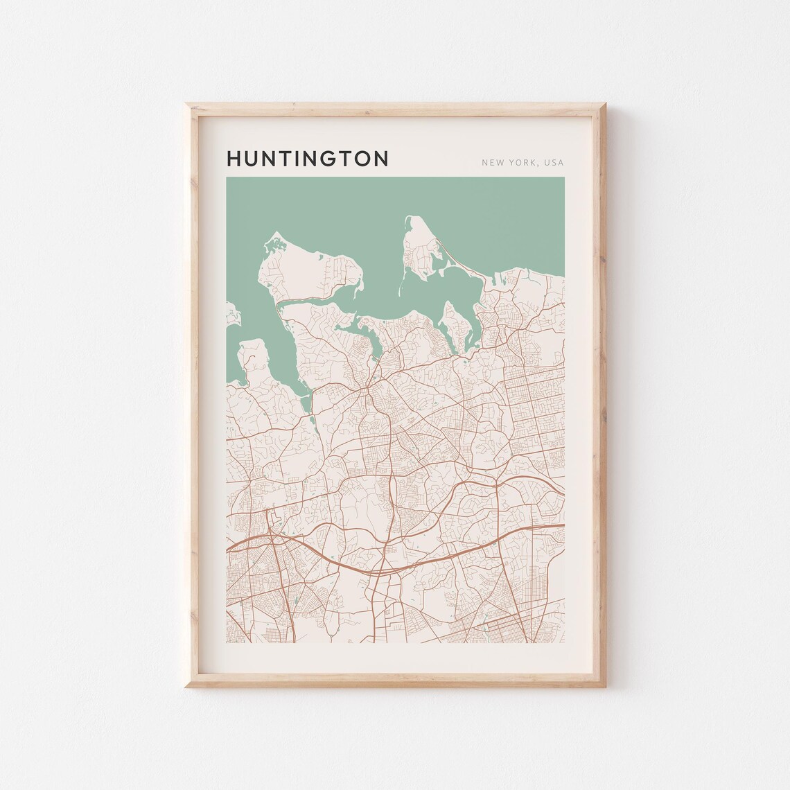 Huntington New York USA Modern Beige Minimal City Street Map Poster