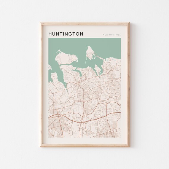 Huntington New York USA Modern Beige Minimal City Street Map Poster