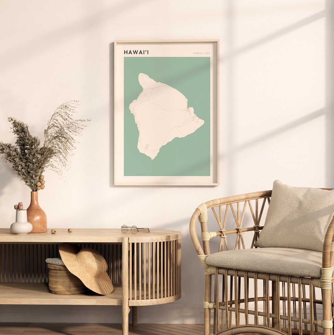 Hawai'i Hawaii Minimalist Island Map Poster Boho Wall Decor Travel Gift - Image 2