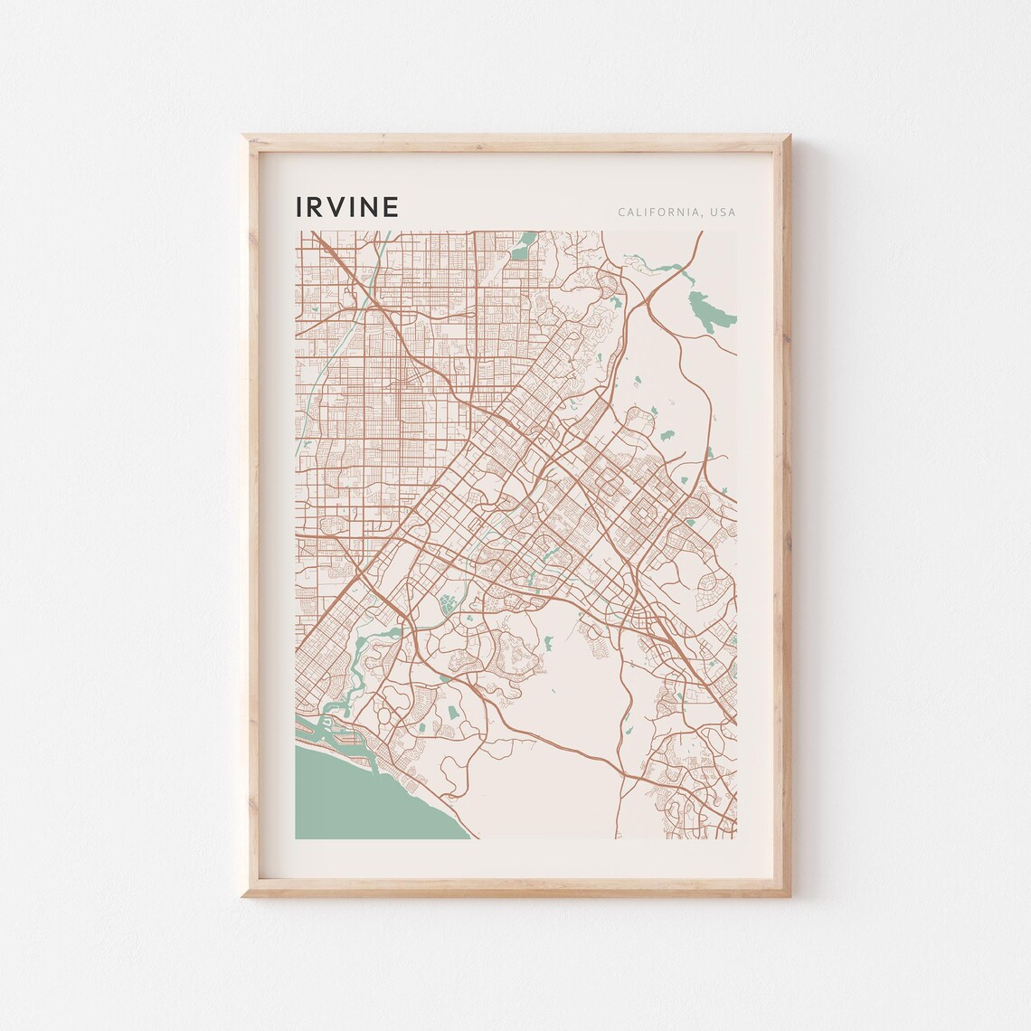 Irvine California Minimalist Street Map Poster in Blush and Sage