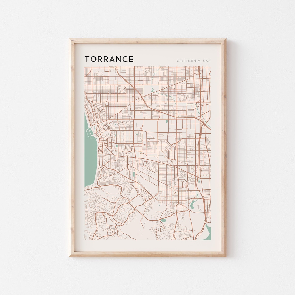 Torrance California Coastal Minimalist City Street Map Poster