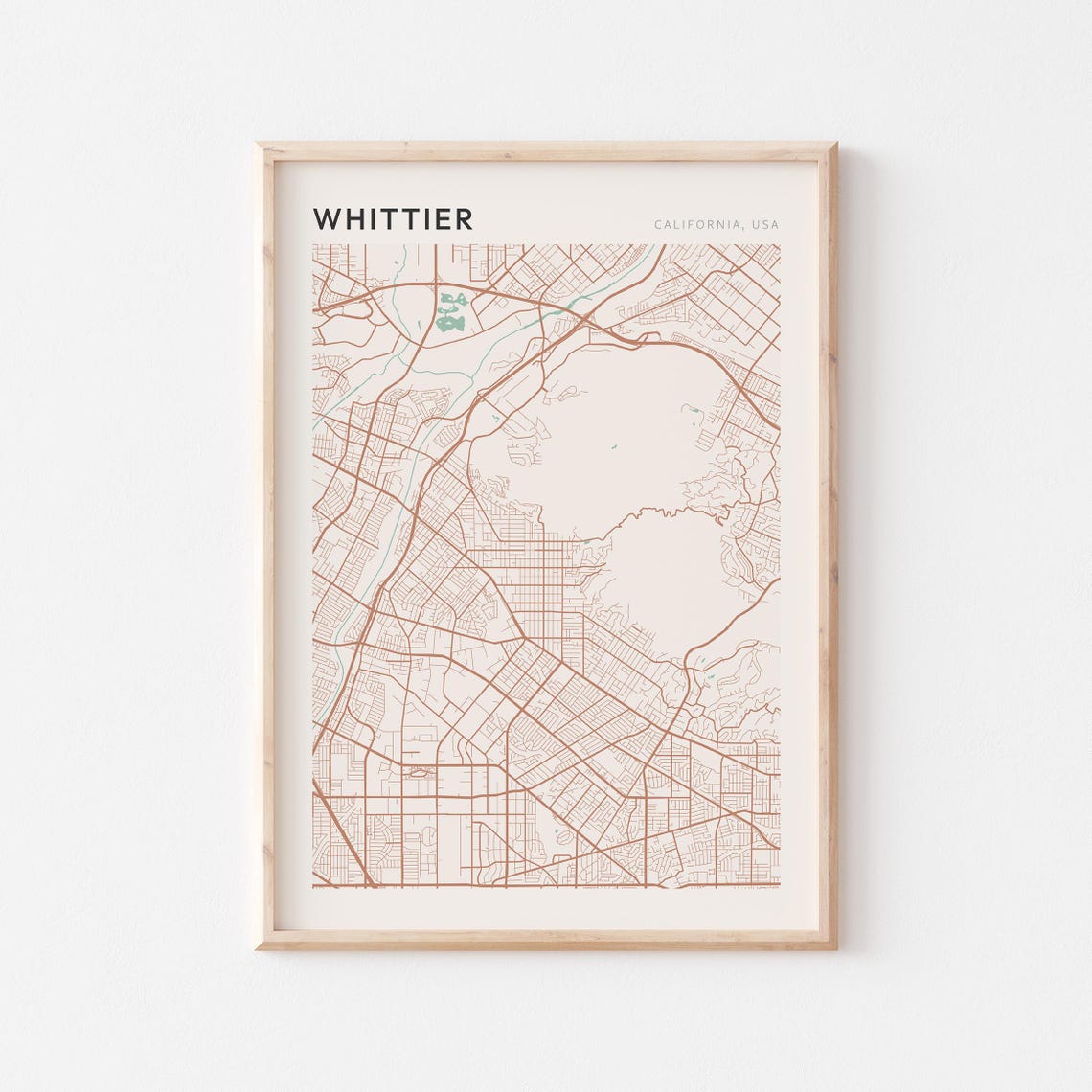Whittier California Minimalist City Street Map Wall Decor Poster