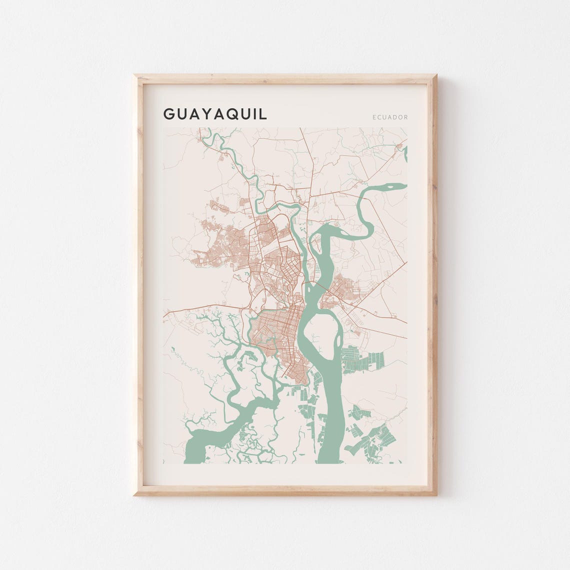 Guayaquil Ecuador City Map Poster Minimalist River Travel Wall Decor
