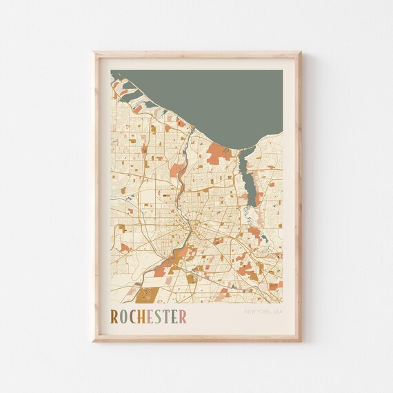 Rochester New York USA Warm Vintage Beige City Street Map Art Poster