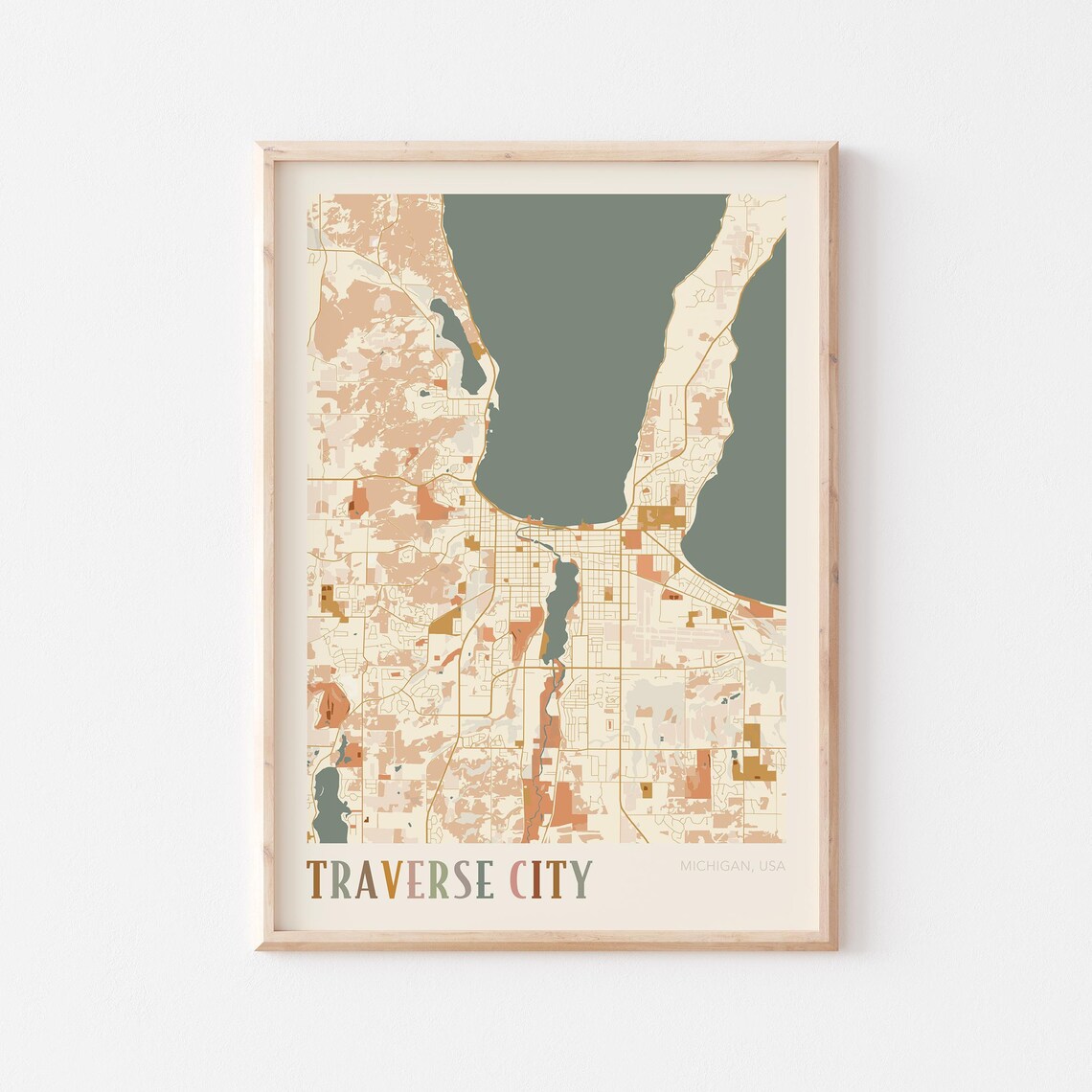 Traverse City Michigan USA Warm Terracotta Retro City Street Map Poster