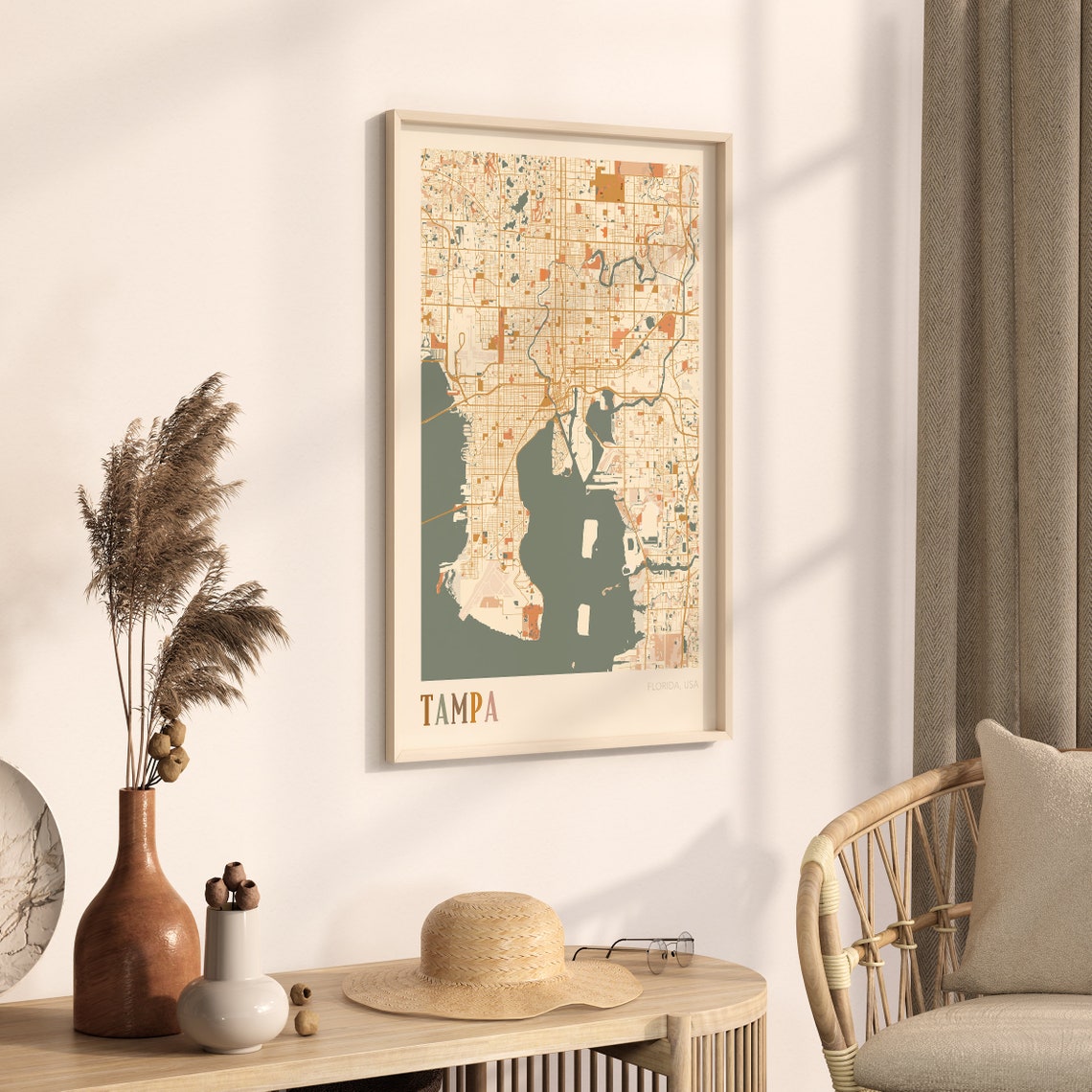 Tampa Florida City Map Poster Warm Retro Street Map Home Decor - Image 3