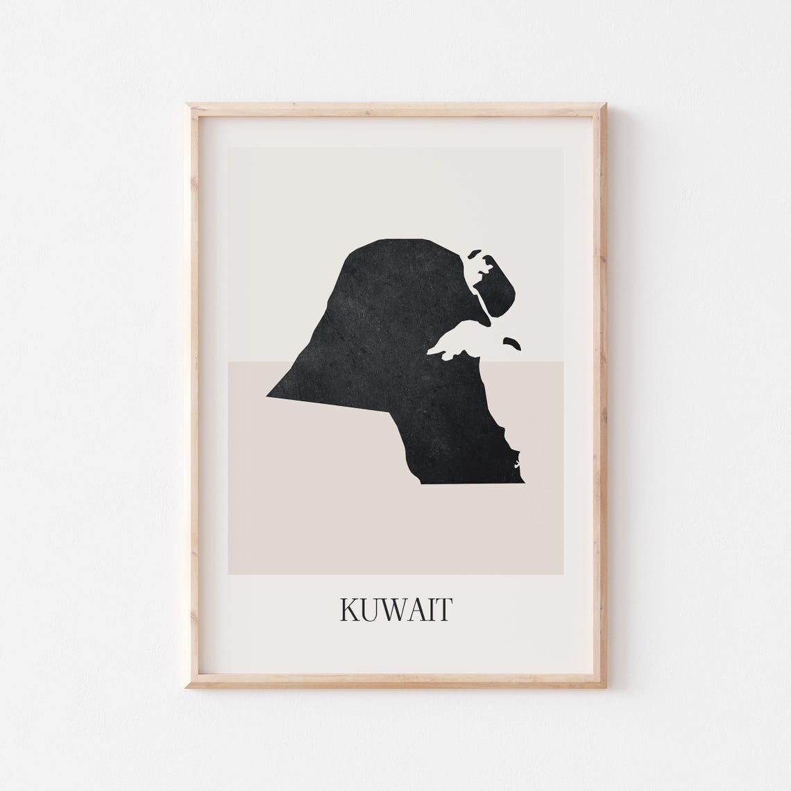 Kuwait Country Map Minimalist Black Beige Boho Home Decor Poster