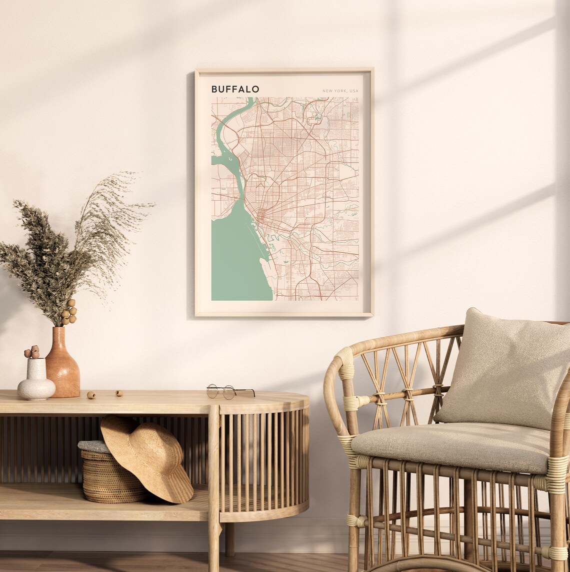 Buffalo New York USA Modern Beige Minimal City Street Map Poster - Image 2