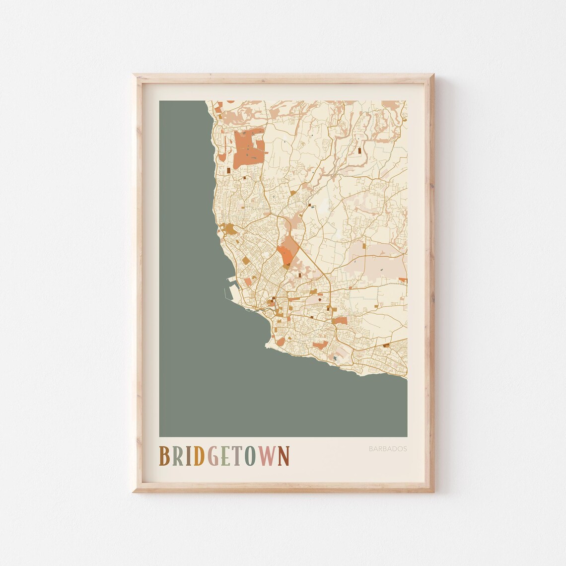 Bridgetown Map Poster Print Wall Art Barbados Travel Gift Boho