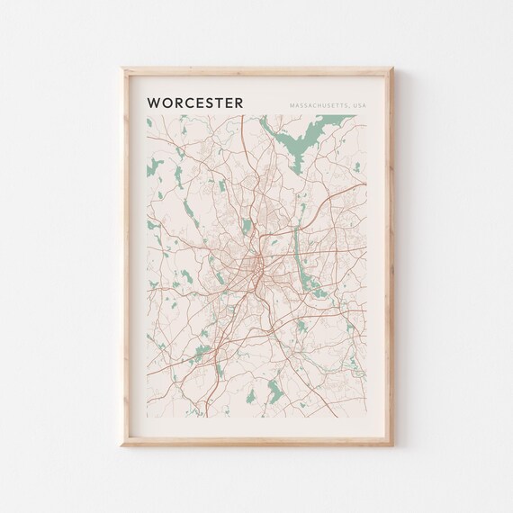 Worcester Massachusetts Modern Minimalist City Street Map Art Poster