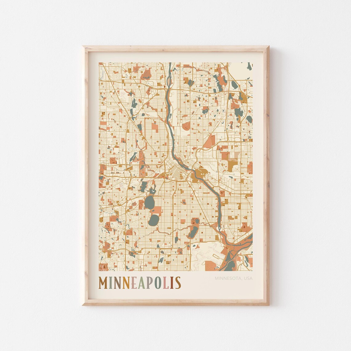 Minneapolis Minnesota Boho Terracotta City Street Map Poster