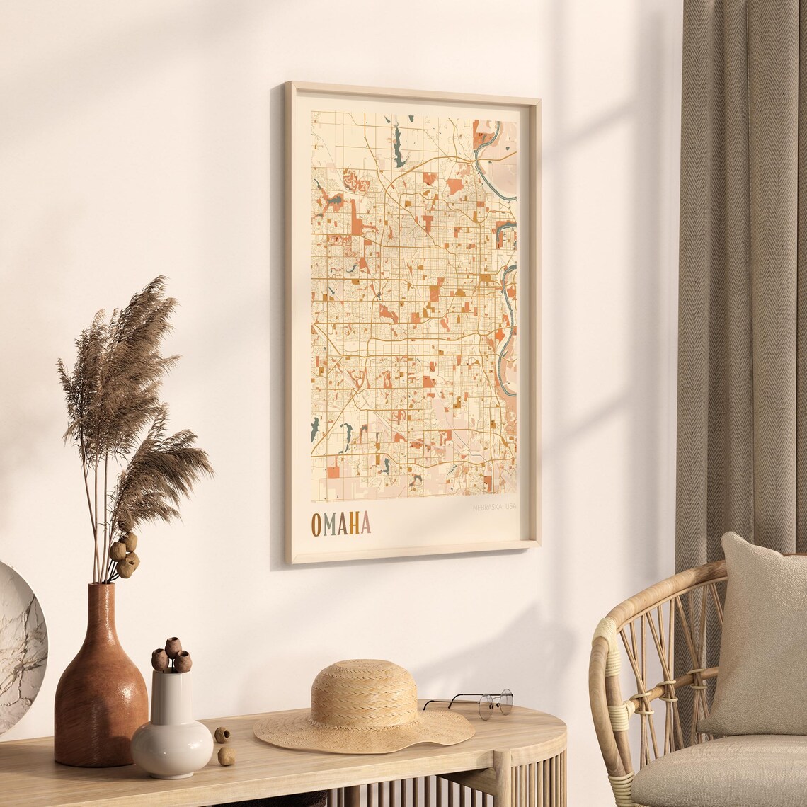 Omaha Nebraska Boho City Street Map Hometown Wall Decor Poster - Image 3