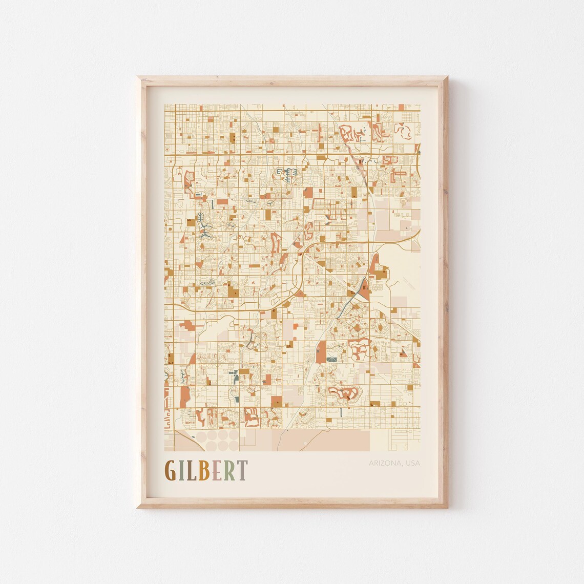 Gilbert Arizona Stylized Vintage Street Map Modern City Art Poster