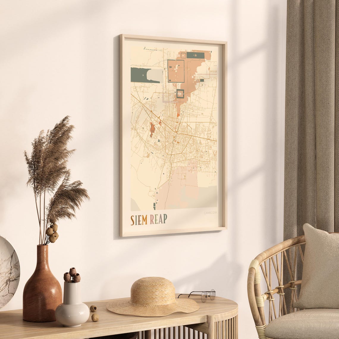 Siem Reap Cambodia Scandinavian Boho City Map Wall Decor Poster - Image 3