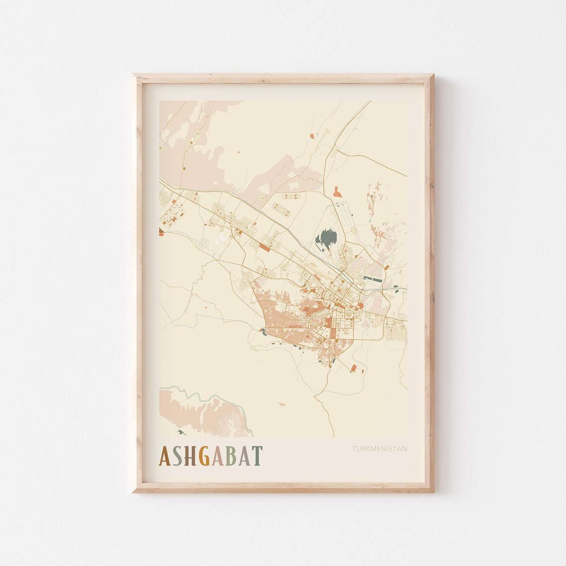 Ashgabat Map Poster Print Wall Art Turkmenistan Travel Gift Boho