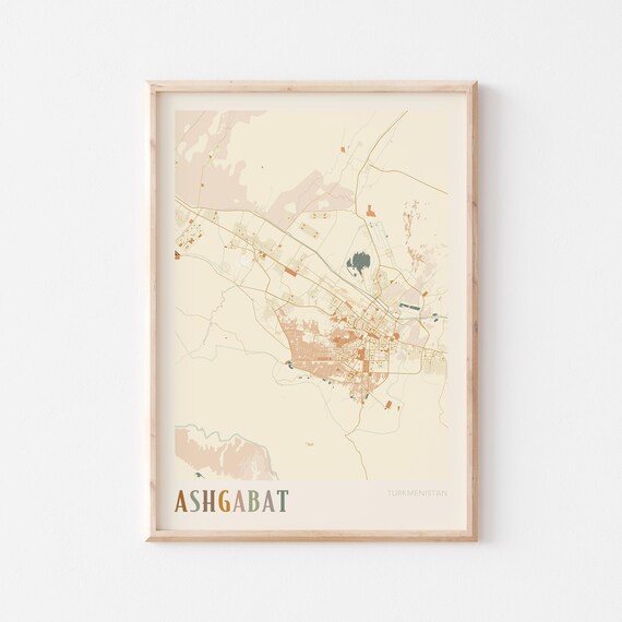 Ashgabat Map Poster Print Wall Art Turkmenistan Travel Gift Boho