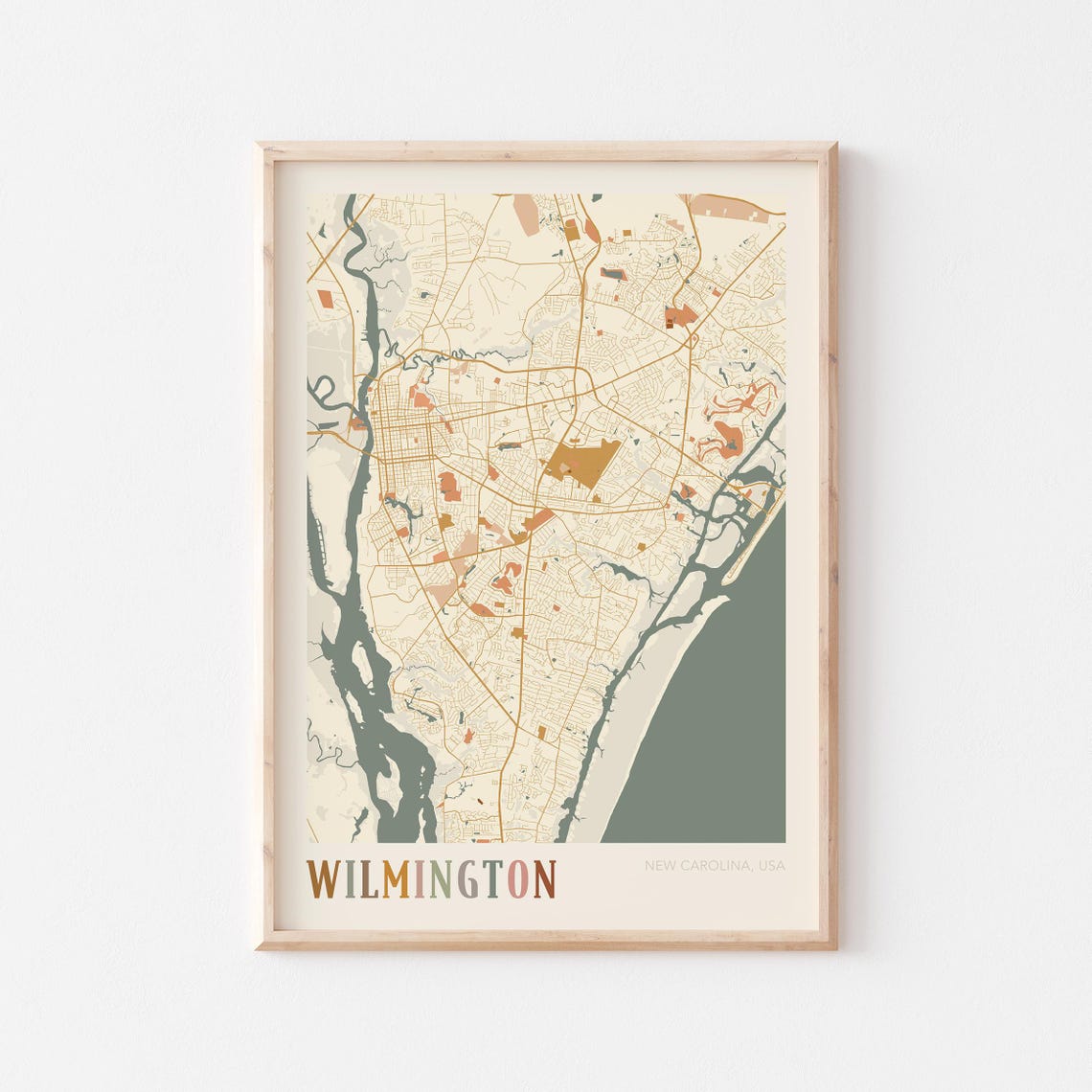Wilmington North Carolina Coastal Boho City Street Map Poster