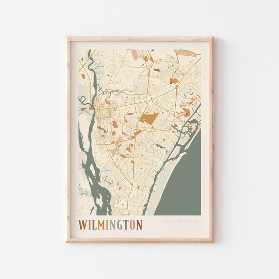 Wilmington North Carolina Coastal Boho City Street Map Poster