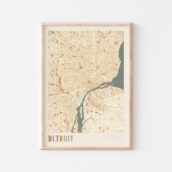 Detroit Michigan USA Warm Terracotta Retro City Street Map Poster