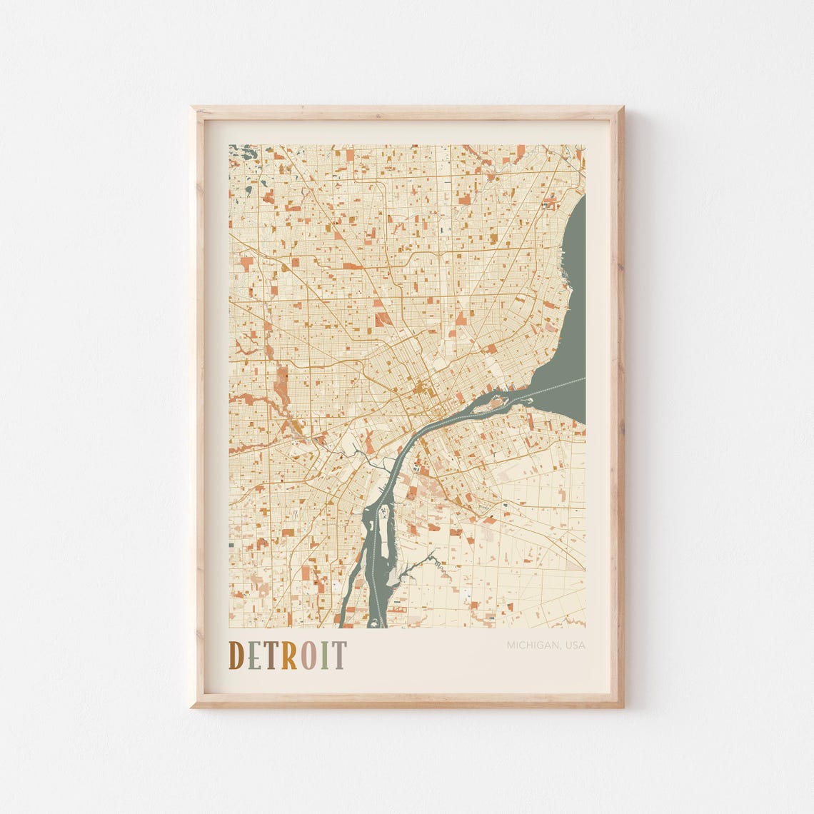 Detroit Michigan USA Warm Terracotta Retro City Street Map Poster