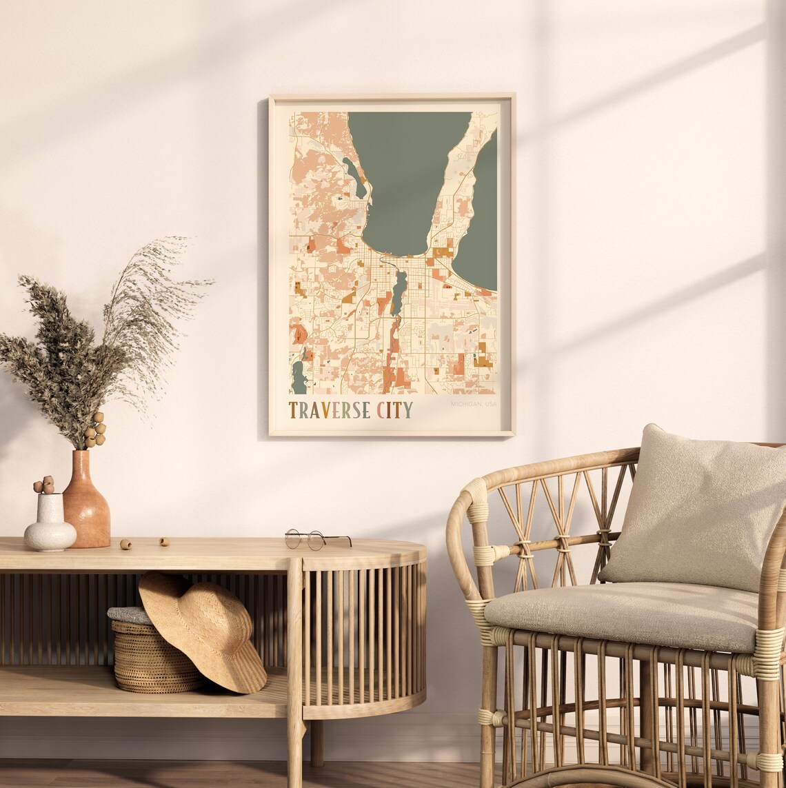 Traverse City Michigan USA Warm Terracotta Retro City Street Map Poster - Image 2