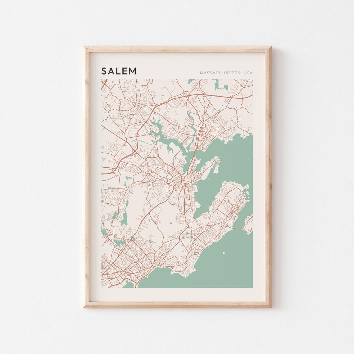 Salem Massachusetts Modern Minimalist City Street Map Art Poster
