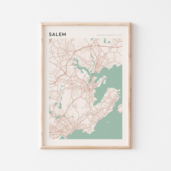 Salem Massachusetts Modern Minimalist City Street Map Art Poster