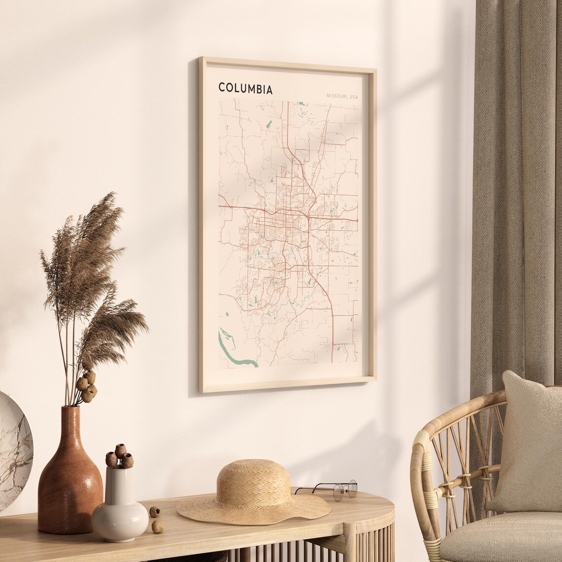 Columbia Missouri Street Map Poster in Warm Brown Sage and Cream Tones - Image 3